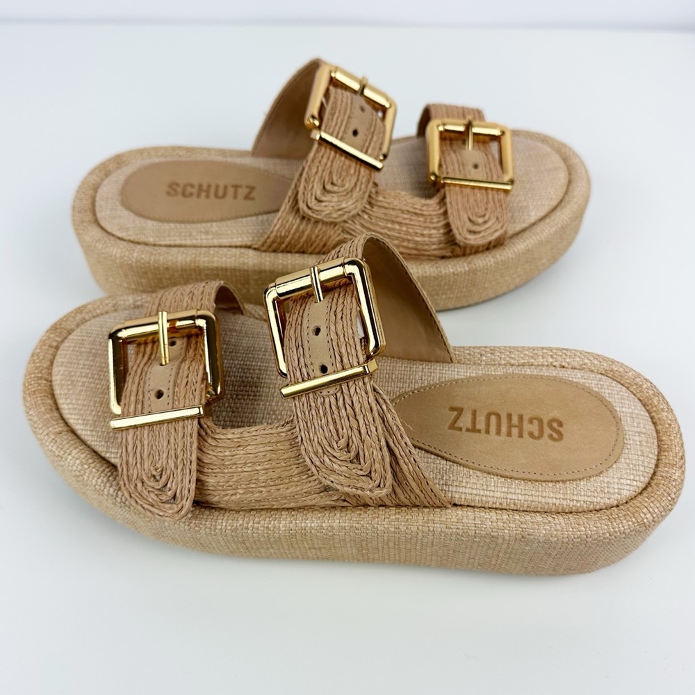 SCHUTZ Raffia Platform Slide Sandals - Picture 5 of 9